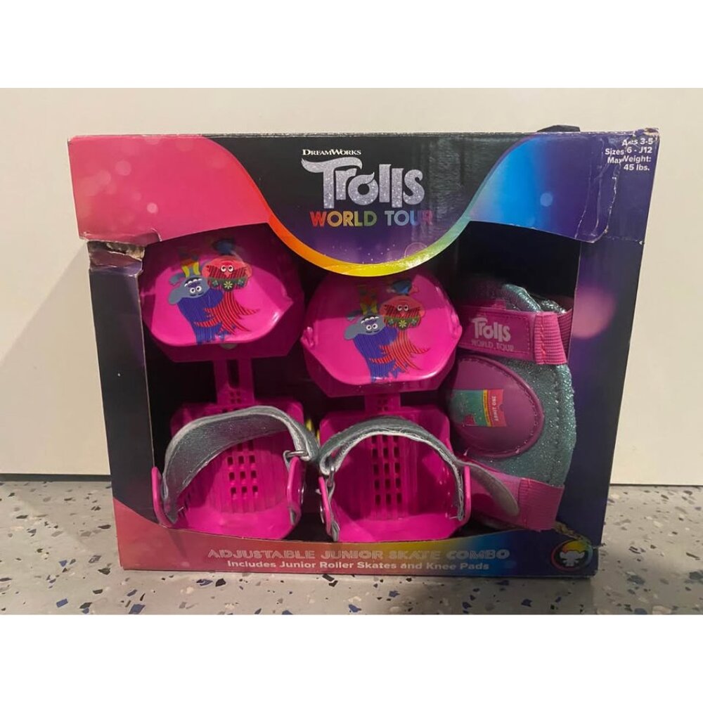 Trolls World Tour Kids Trainer/Inline Skates Adjustable Size J6-J12 Ages 3-5